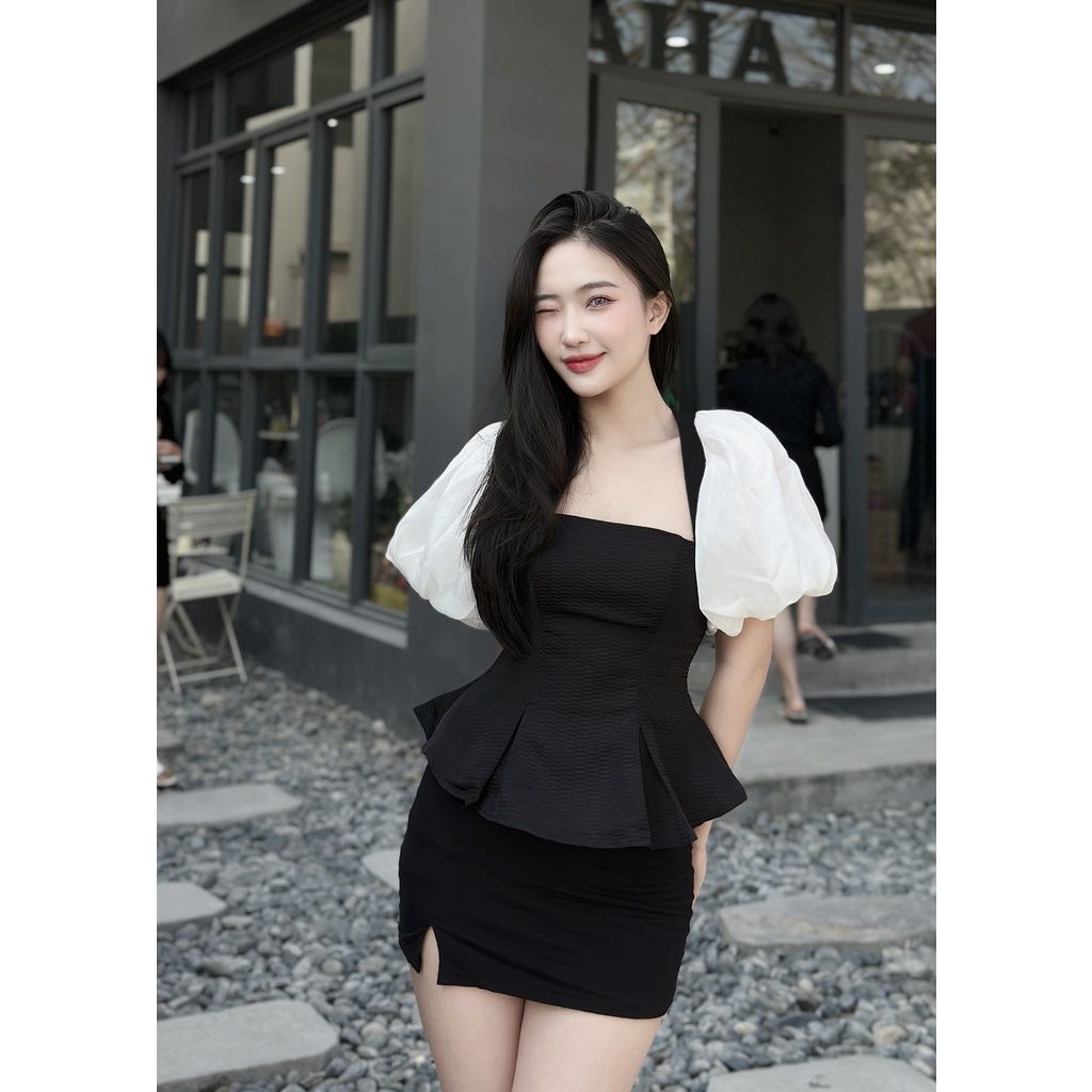 Áo Kiểu Nữ Thiết Kế Phối Tay Phồng Hở Lưng - KAIJA TOP - GOÛT DE JUN