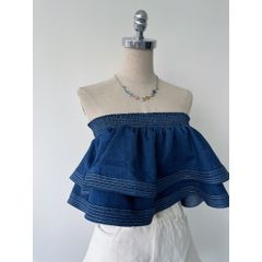 Áo ống form xoè xếp tầng cao cấp, Áo ống denim có kèm áo lót bra | SENSI TOP | Secodee