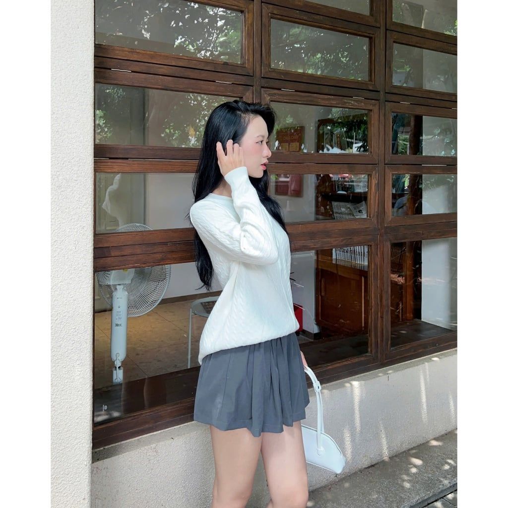 Áo Nữ Cardigan Len Dệt Kim Cổ Tròn Khóa Kéo Thêu Nơ Dễ Thương - TRAKI TOP - GOÛT DE JUN