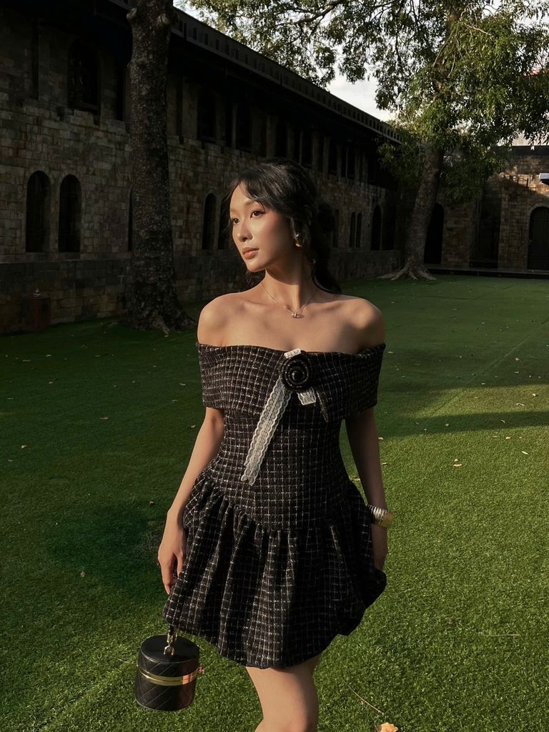 Đầm Nữ Mini Trễ Vai Form Bí Chất Liệu Tweed Sang Trọng - LIURI DRESS - GOÛT DE JUN