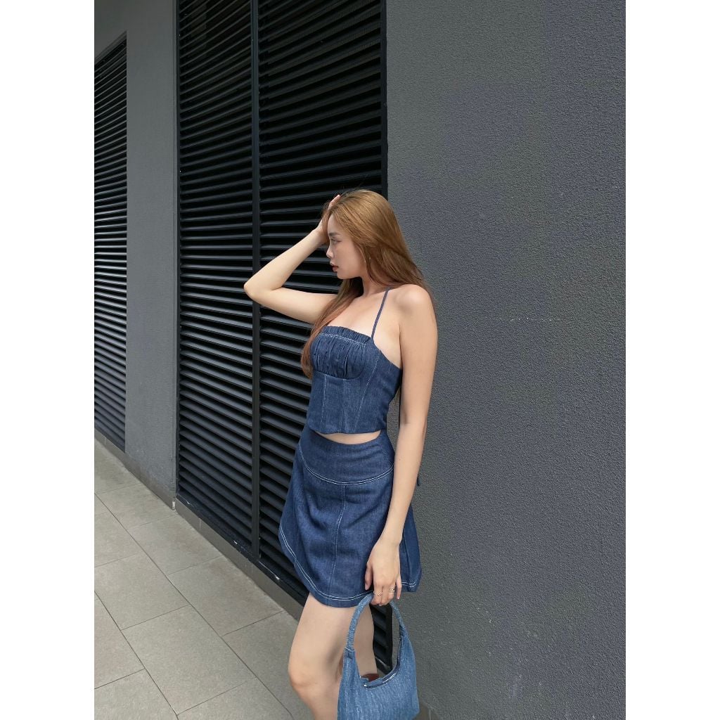 Set Áo Croptop Nhún Ngực Phối Chân Váy Dáng A (bán lẻ) - ENDA SET - GOÛT DE JUN