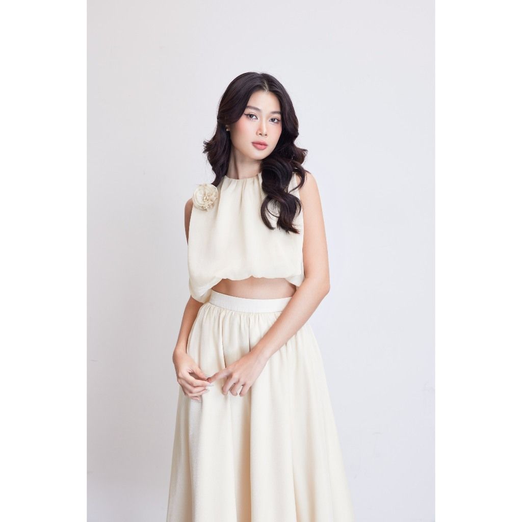 Set Áo Croptop Phối Chân Váy Dài Tơ Lụa Thanh Lịch (bán lẻ) - JIMIN SET - GOÛT DE JUN