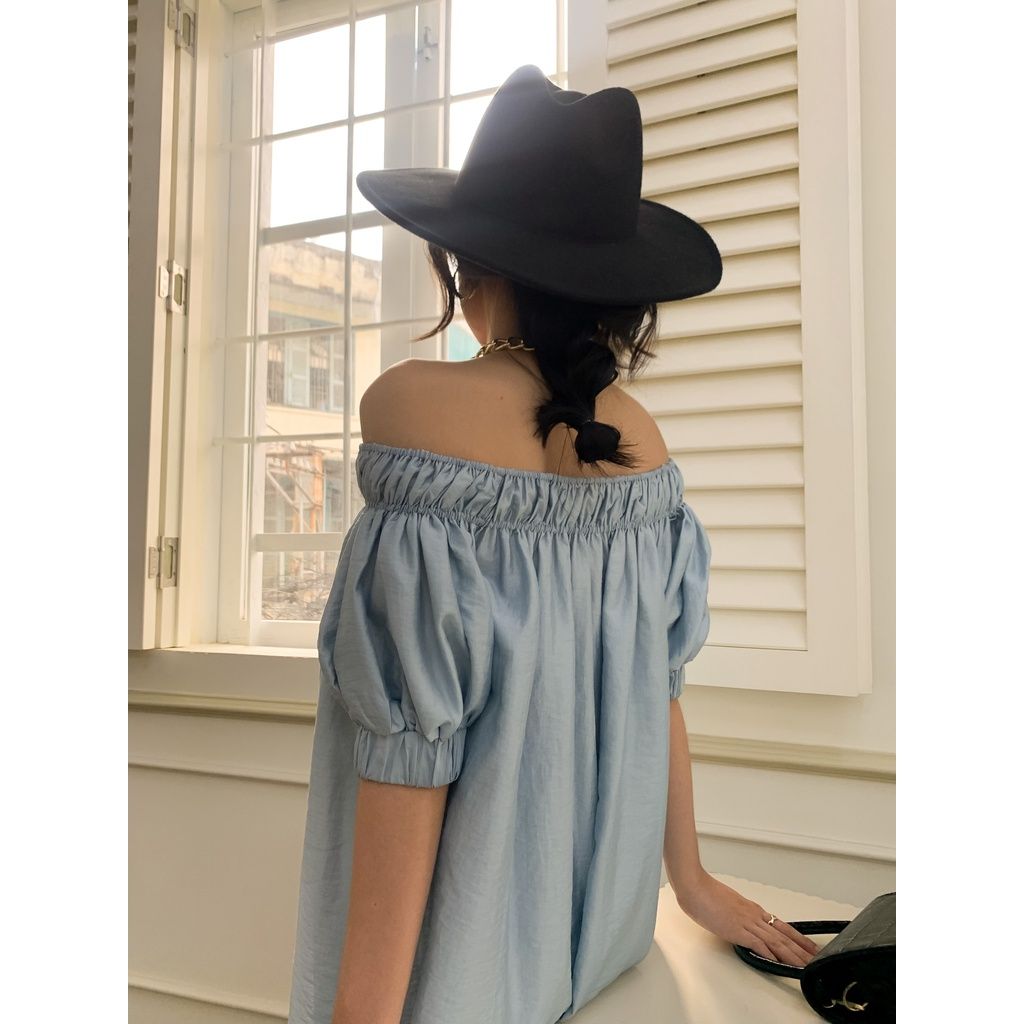 GOÛT DE JUN - Đầm bẹt vai xanh - Azura Dress