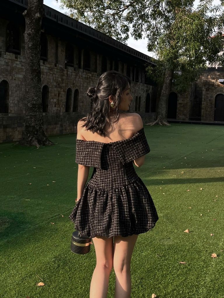 Đầm Nữ Mini Trễ Vai Form Bí Chất Liệu Tweed Sang Trọng - LIURI DRESS - GOÛT DE JUN
