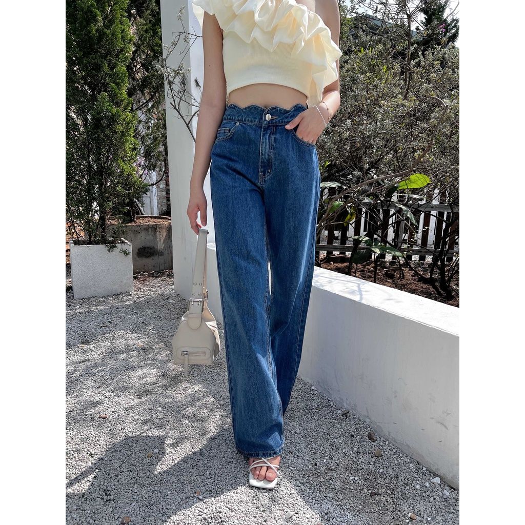 Quần Jean nữ dài ồng suông thiết kế cạp gợn sóng WAVE JEANS - GOÛT DE JUN