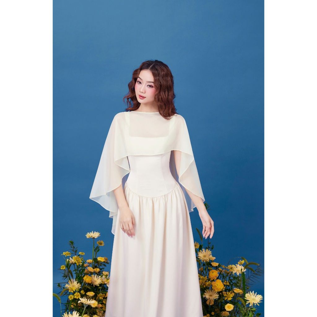 Đầm Nữ Dự Tiệc Hai Dây Dáng Xoè Trơn Kèm Áo Choàng Sang Trọng Quyến Rũ - GABBIE DRESS - GOÛT DE JUN