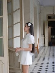 Bộ Jumps Nữ THIRASY Cổ Sơmi Dáng Ngắn Đính Cúc Tay Bồng Tiểu Thư GOÛT DE JUN