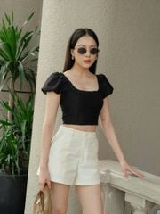 Áo Kiểu Nữ HUGHY Dáng Ngắn Cổ Vuông Tay Phồng GOÛT DE JUN