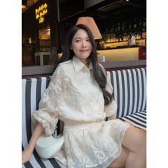 Đầm Nữ Sơ Mi Ren Hoa Thiết Kế Dáng Xòe Hot Trend (kèm Quần)- RAINEY DRESS - GOÛT DE JUN