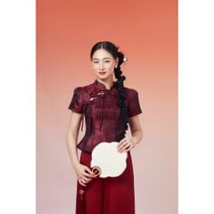 Áo Cổ Tàu Chất Gấm Đính Nơ Tay Phồng Tôn Dáng - THỤC NGHI - GOÛT DE JUN