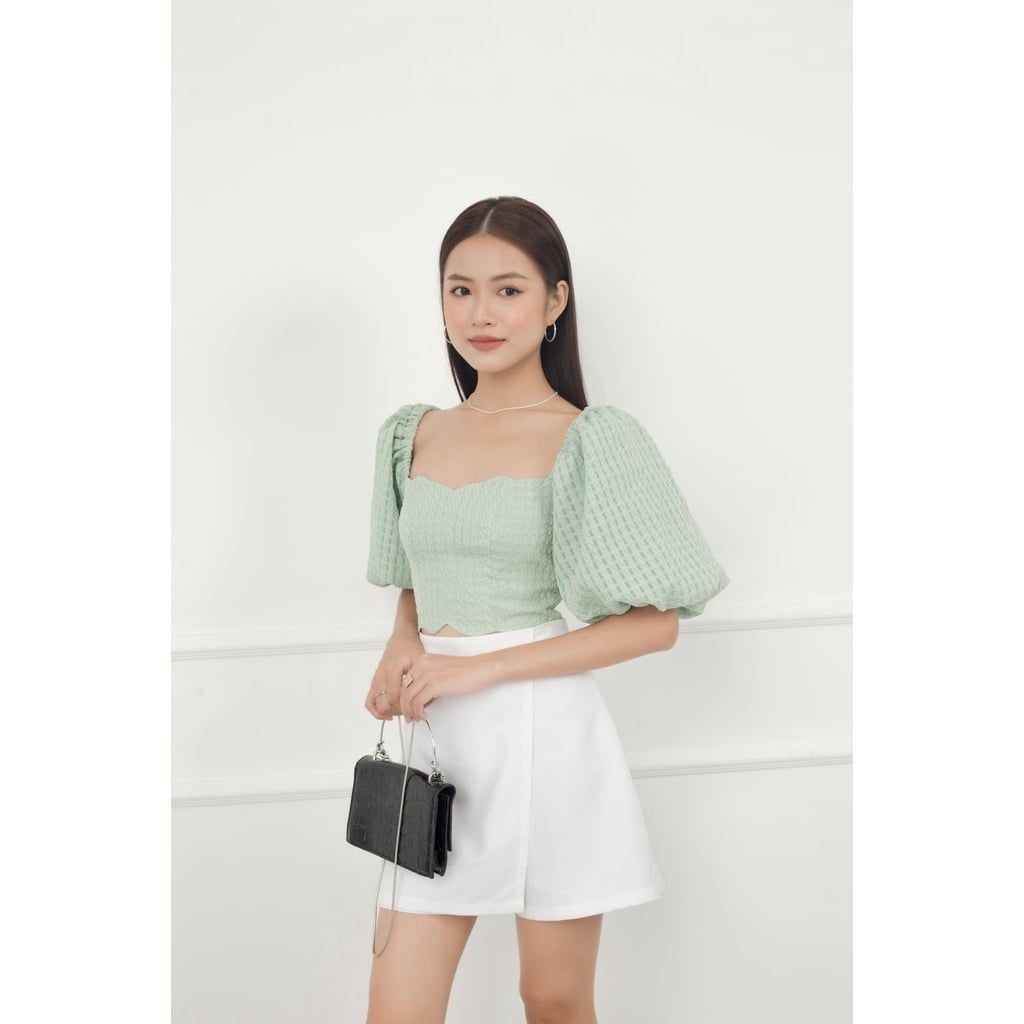 GOÛT DE JUN - Áo Croptop gợn sóng tay bồng - Gonie Top