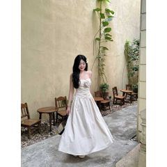 Đầm Hai Dây Đi Biển Thiết Kế Nhún Dáng Dài (Hoa rời)  - MUNNI DRESS - GOÛT DE JUN