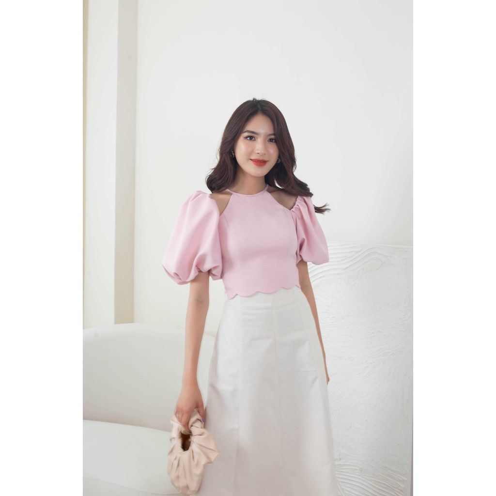 GOÛT DE JUN - Áo Croptop gợn sóng cổ yếm tay bồng - Marena Top