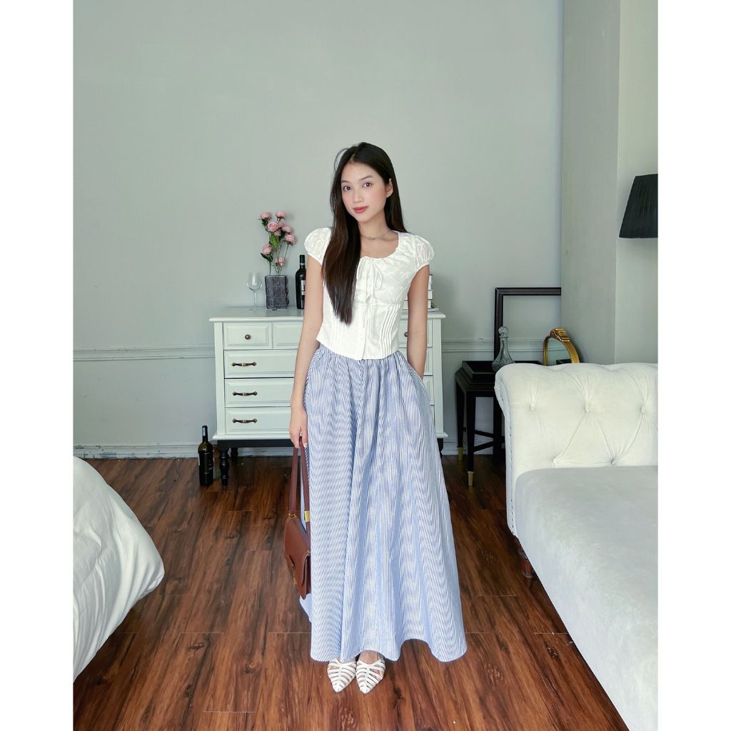 Chân Váy Nữ Form Dài Xoè Kẻ Sọc Basic - BIAN SKIRT - GOÛT DE JUN