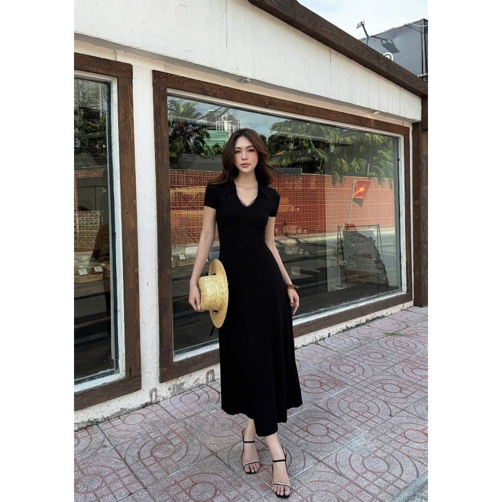 Đầm Nữ Velora Cổ Bẻ Basic Ôm Body Tông Dáng Form Dài Thanh Lịch GOÛT DE JUN