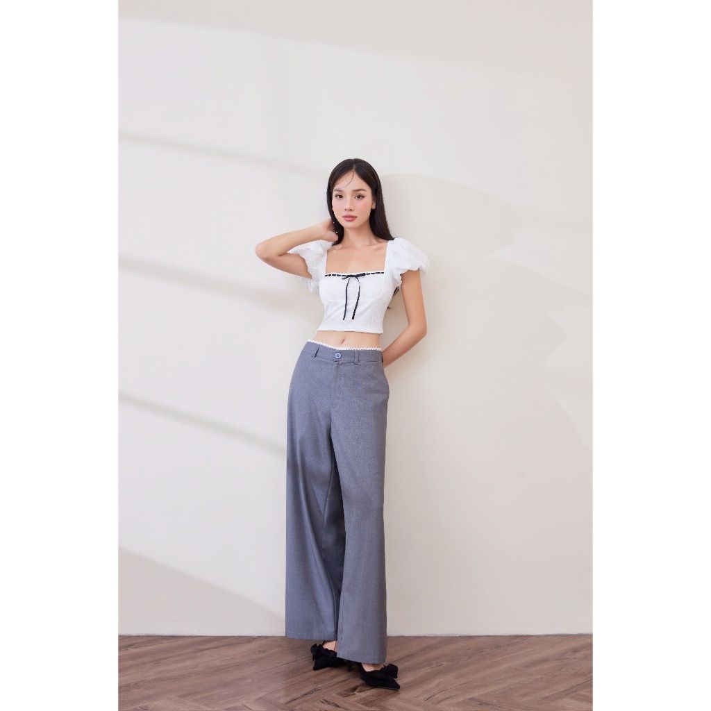 Áo Kiểu Nữ Croptop Ren Hoa Tay Phồng Bánh Bèo - PIER TOP - GOÛT DE JUN