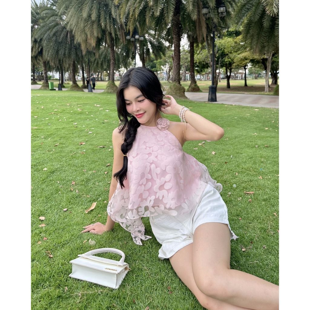 Áo Nữ Thiết Kế Cổ Yếm Phối Tua Rua Bánh Bèo (Tặng Charm Hoa Rời) - LUNI TOP - GOÛT DE JUN