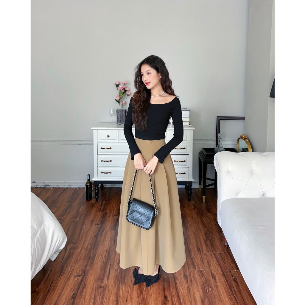 Áo Nữ Dài Tay Trễ Vai Nữ Tính Basic Dễ Phối Đồ  - DISA TOP - GOÛT DE JUN
