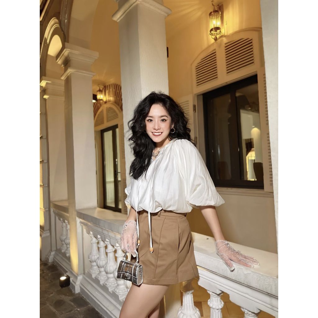 GOÛT DE JUN - Áo kiểu nữ cổ tròn tay phồng - Chiko Top