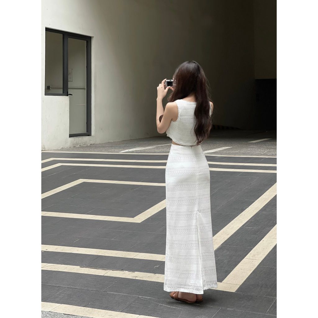 Set Nữ Áo Croptop Phối Nơ Mix Chân Váy Dài (bán lẻ) - DECLA SET - GOÛT DE JUN