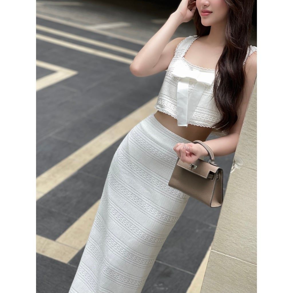 Set Nữ Áo Croptop Phối Nơ Mix Chân Váy Dài (bán lẻ) - DECLA SET - GOÛT DE JUN