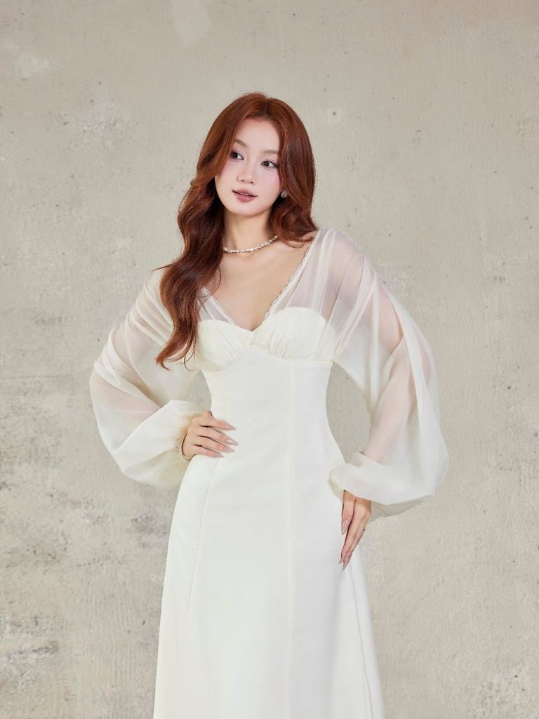 Đầm Nữ CIFUL Tay Dài Phối Voan Đi Tiệc Thanh Lịch GOÛT DE JUN