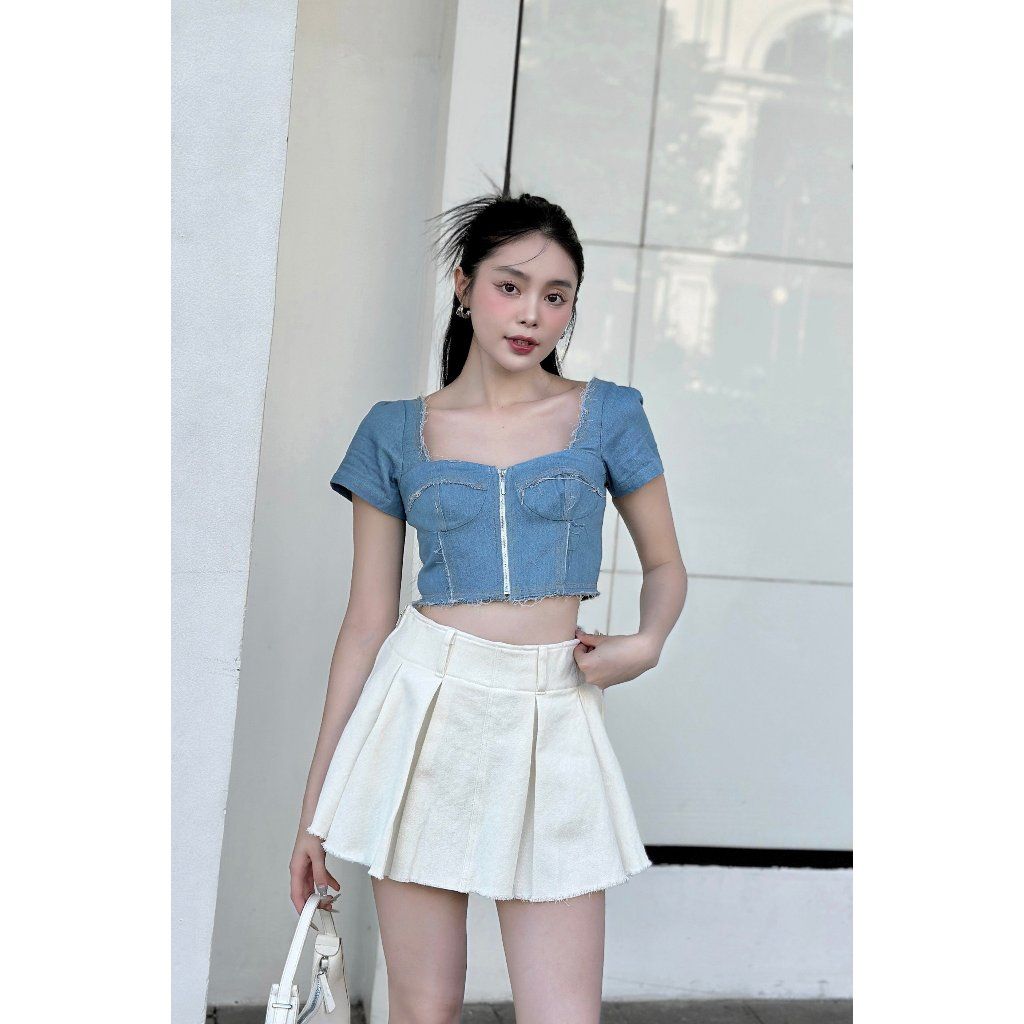 Áo Kiểu Croptop Nữ Denim Phối Khóa Kéo -  HEIDI TOP - GOÛT DE JUN