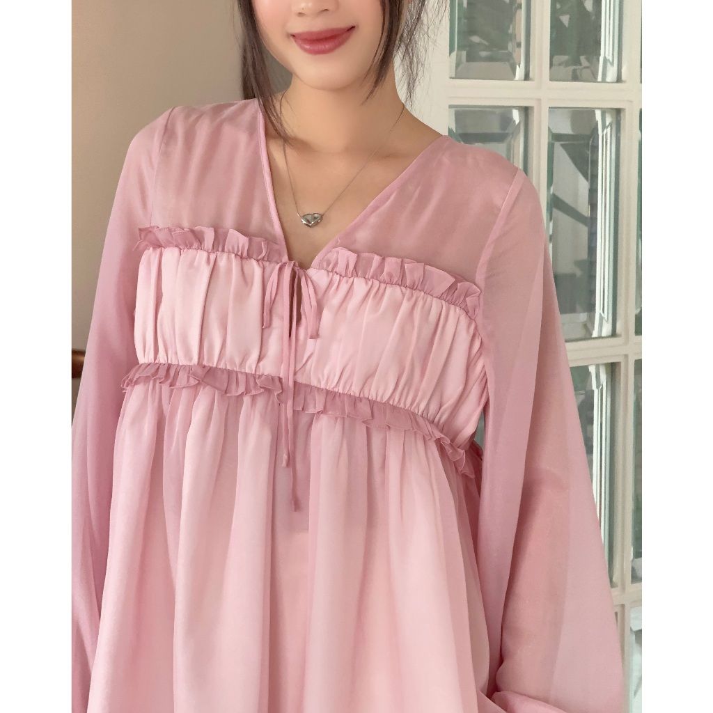 Áo Nữ Babydoll Tay Dài Bồng Nhún Ngực Thanh Lịch - KYLIA TOP - GOÛT DE JUN