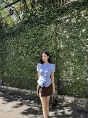 Áo Nữ MERVE Cổ Xéo Tay Phồng Phối Bèo Lạ Mắt GOUT DE JUN