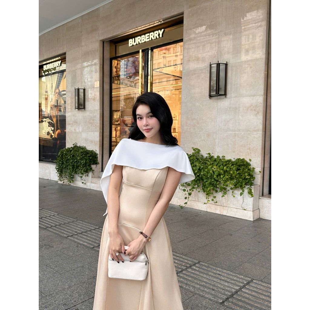 Đầm Dự Tiệc Hai Dây Dáng Xoè Trơn Kèm Áo Choàng Sang Trọng Quyến Rũ - WANRI DRESS - GOÛT DE JUN