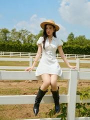 Đầm Nữ Nashil Cổ Chữ V Sơ Mi Tay Bồng Form Ngắn Thanh Lịch GOÛT DE JUN