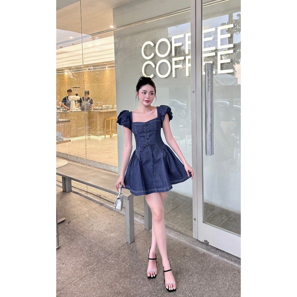Đầm Nữ Tay Phồng Denim Nhẹ Nhàng Nữ Tính - RENSI  DRESS