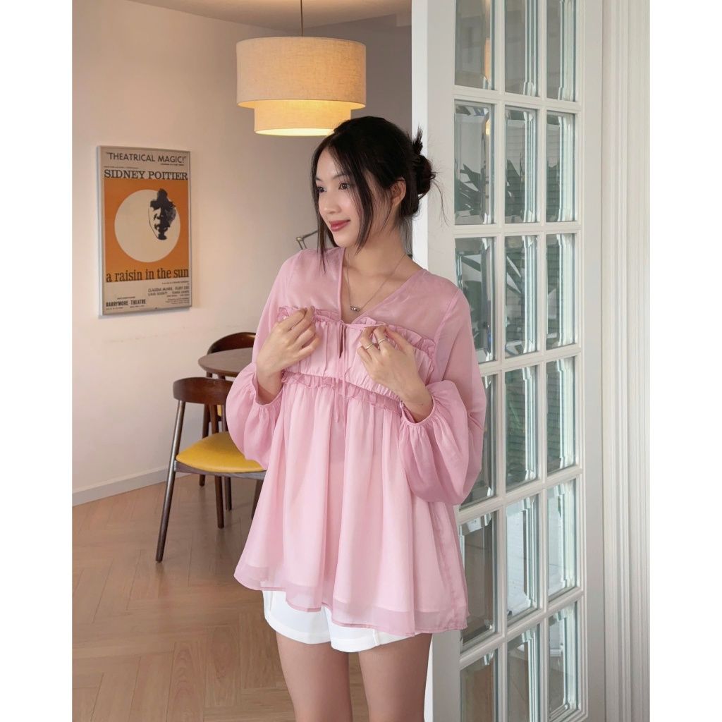 Áo Nữ Babydoll Tay Dài Bồng Nhún Ngực Thanh Lịch - KYLIA TOP - GOÛT DE JUN