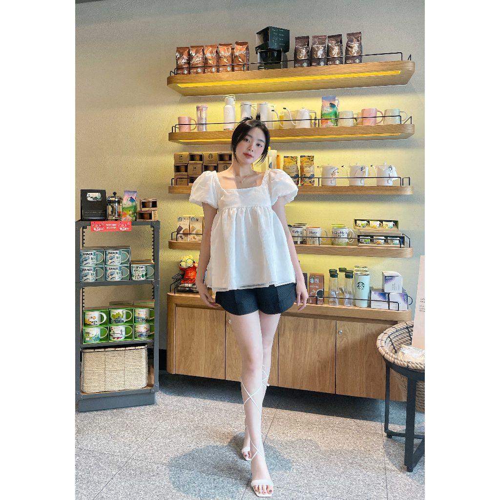 GOÛT DE JUN - Áo thiết kế babydoll tay phồng 2 lớp - KYVA TOP