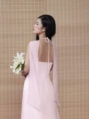 Áo Dài Nữ THANH ANH Cổ Yếm Hở Lưng Vải Voan Tơ Cách Điệu Nữ Tính (Không Kèm Quần) GOUT DE JUN