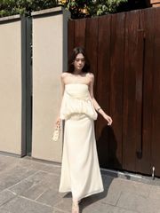 Đầm Nữ MILFOE Chất Voan Tơ Cúp Ngang Dáng Dài Thanh Lịch Nữ Tính GOÛT DE JUN