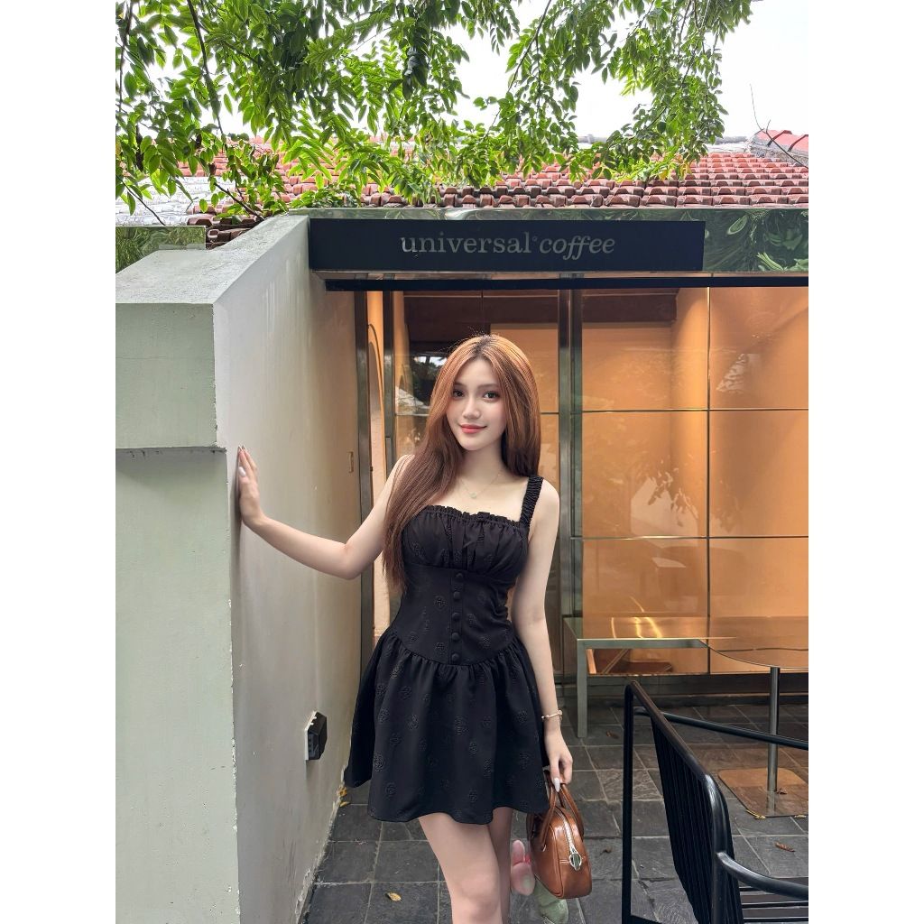 Đầm Nữ Thiết Kế Nhún Ngực Phối Nút Form Ngắn Dễ Thương - DOREE DRESS - GOÛT DE JUN