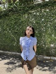 Áo Nữ MERVE Cổ Xéo Tay Phồng Phối Bèo Lạ Mắt GOUT DE JUN