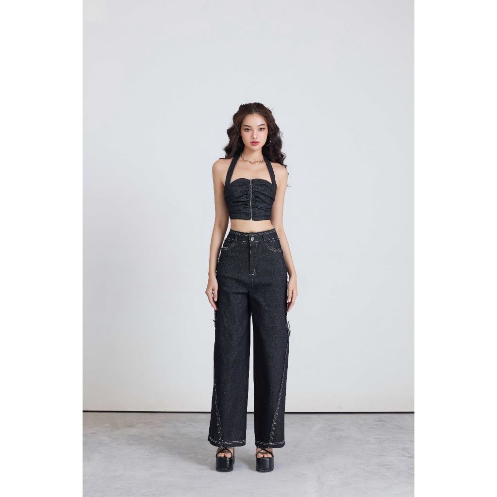 Quần Jeans Viền Chỉ Ống Rộng Lưng Cao Hack Dáng - HIMA PANTS - GOÛT DE JUN