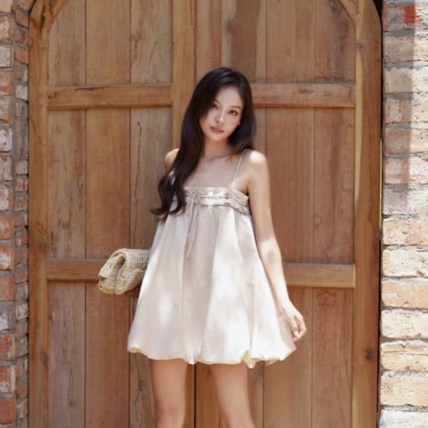 GOUT DE JUN Đầm Hai Dây Dáng Bí Babydoll ENWEY Váy Nữ Viền Bèo Kaki Cao Cấp Tiểu Thư FGDA2605158