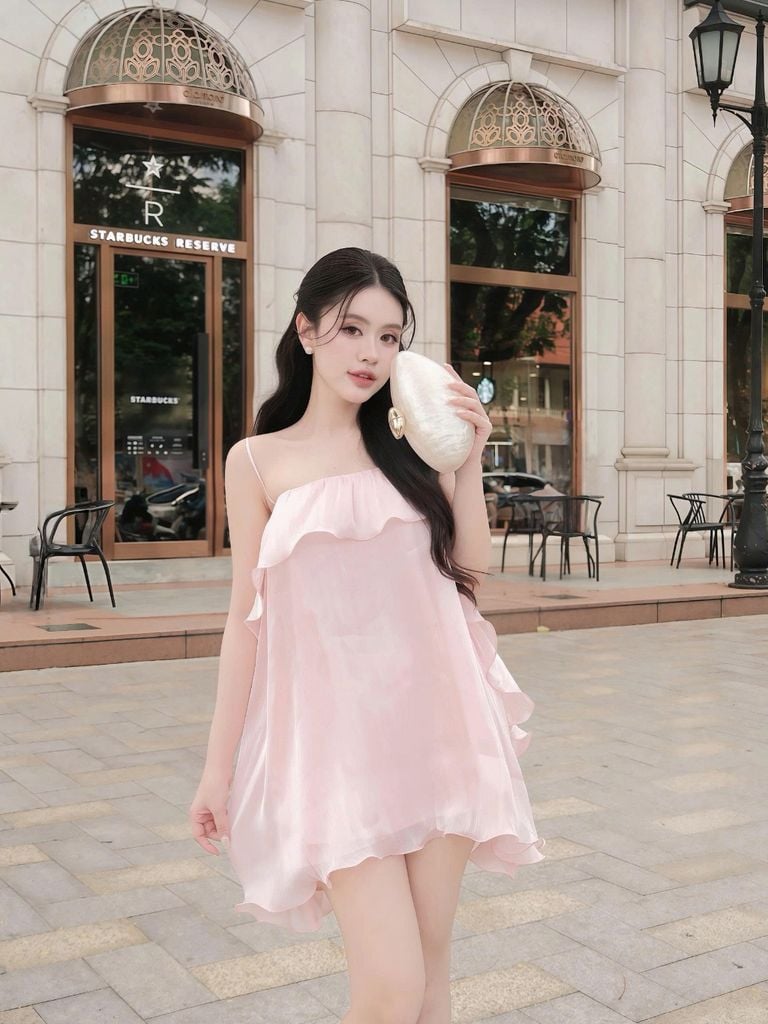 GOUT DE JUN Đầm Nữ Hai Dây Phối Bèo Chất Lụa Tơ SHIRAY Váy Mini Tiểu Thư