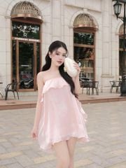 GOUT DE JUN Đầm Nữ Hai Dây Phối Bèo Chất Lụa Tơ SHIRAY Váy Mini Tiểu Thư