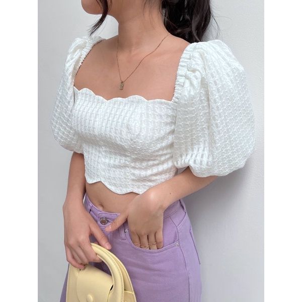 GOÛT DE JUN - Áo Croptop gợn sóng tay bồng - Gonie Top