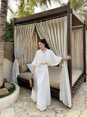 (BÁN LẺ) Set Nữ AGREC Áo Croptop Tay Dơi Cổ Bèo Phối Chân Váy Dài Nữ Tính GOÛT DE JUN