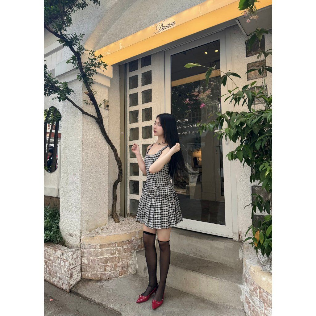 Đầm Nữ Caro Thiết Kế Xếp Li Phối Belt - GÒYA DRESS - GOÛT DE JUN