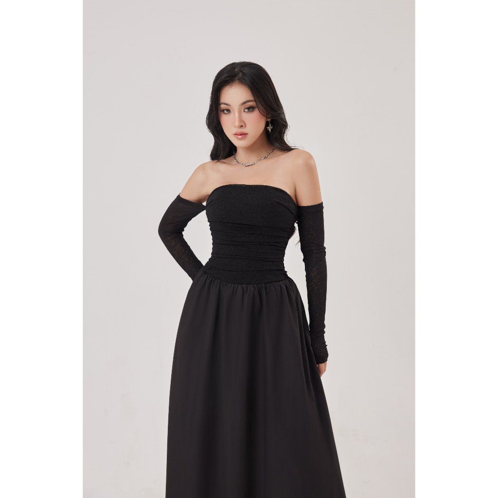 Đầm Nữ Trẽ Vai Form Dài Nhún Ngực Năng Động - LANEY DRESS - GOÛT DE JUN