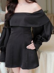 Đầm Lụa Nữ FINSSA Trễ Vai Tay Dài Form Ngắn Nữ Tính GOÛT DE JUN