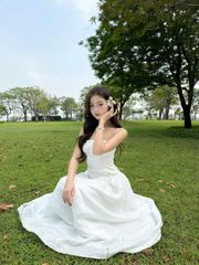 Đầm Nữ REYATI Hai Dây Dáng Dài Xòe Tiểu Thư Thanh Lịch GOÛT DE JUN