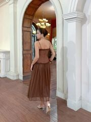 Đầm Nữ PIAXIO Hai Dây Dáng Dài Cúp Ngực Voan Phối Bèo GOÛT DE JUN