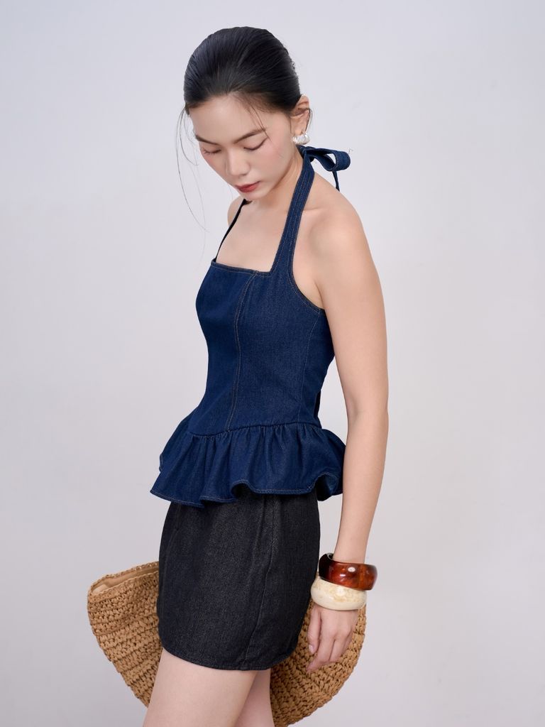Áo Kiểu Nữ ISSHAK TOP Cổ Vuông Cột Dây Nhún Bèo Sành Điệu Gout De Jun
